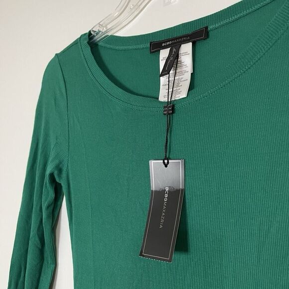 NEW! BCBGMAXAZRIA Adelaine ultra green long sleeve ribbed bodycon maxi dress XXS - Picture 2 of 7